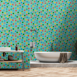 Middeleeuwse moderne polka dot blauwgroen peel en  behang