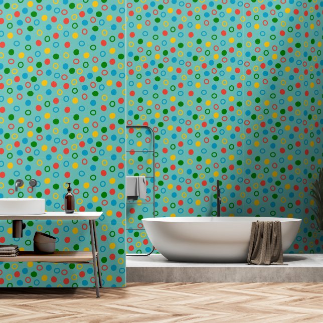 Middeleeuwse moderne polka dot blauwgroen peel en  behang (Badkamer)