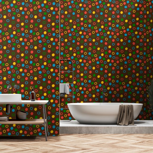 Middeleeuwse moderne polka dot bruine schil en sti behang (Badkamer)