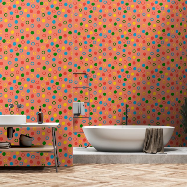 Middeleeuwse moderne polka dot zalm schil en stok behang (Badkamer)