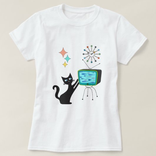 Middeleeuwse Moderne Retro Atomic Funny Cat met FI T-shirt (Design voorkant)