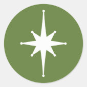 Middeleeuwse Moderne Retro Star Green en White Ronde Sticker (Voorkant)