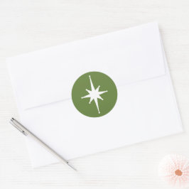 Middeleeuwse Moderne Retro Star Green en White Ronde Sticker