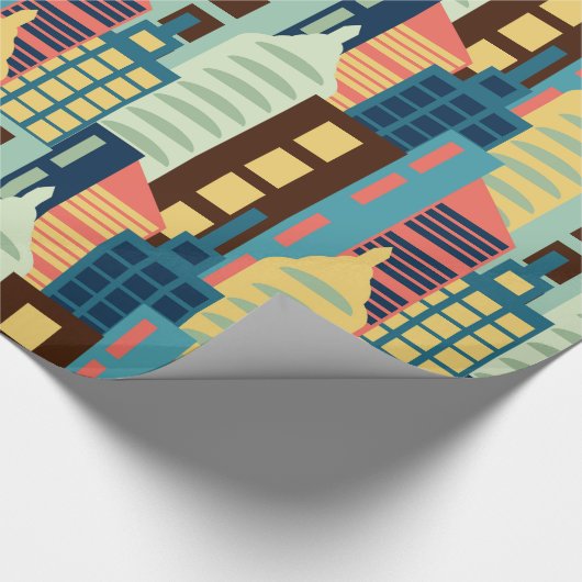 Middeleeuwse moderne stad cadeaupapier (Hoek)