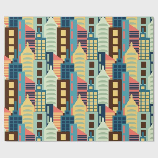 Middeleeuwse moderne stad cadeaupapier (Vlak)