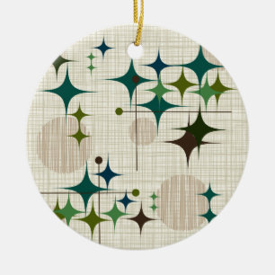 Middeleeuwse moderne Starbursts en Wereldbollen Keramisch Ornament