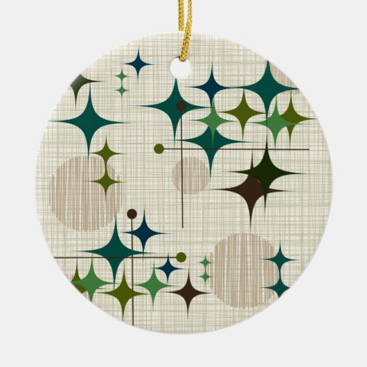 Middeleeuwse moderne Starbursts en Wereldbollen Keramisch Ornament (Voorkant)