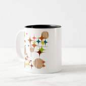 Middeleeuwse moderne Starbursts en Wereldbollen Tweekleurige Koffiemok (Voorkant links)