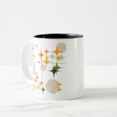Middeleeuwse moderne Starbursts en Wereldbollen Tweekleurige Koffiemok (Voorkant links)