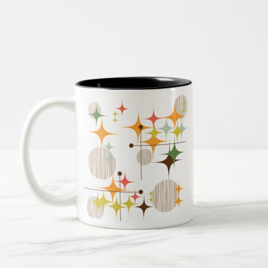 Middeleeuwse moderne Starbursts en Wereldbollen Tweekleurige Koffiemok (Links)
