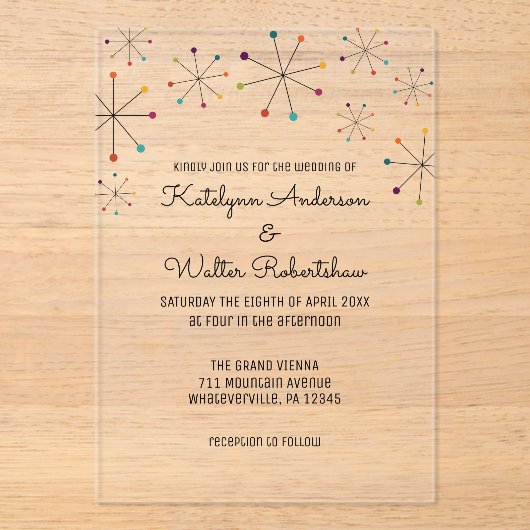 Middeleeuwse moderne, stijl van retro acryl uitnodigingen (Voorkant)