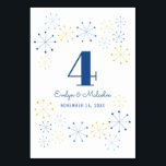 Middeleeuwse moderne  stijl-weddenschappen kaart<br><div class="desc">Creëer een prachtige en elegante persoonlijke trouwlijstkaart. Deze kaart is voorzien van een leuke retro vibe met een moderne vormgeving uit de midden-eeuw. Kleurrijke atomaire sterretjes of sneeuwvlokvormen versieren de boven- en onderkant. De sterretjes zijn in tinten blauw en geel en jouw tekst is koninklijk blauw. Gebruik de velden sjabloon...</div>