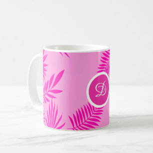 Middeleeuwse moderne tropische bladeren roze palm koffiemok