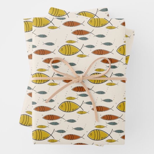 Middeleeuwse moderne vis atoomergie beige Aangepas Inpakpapier Vel (In situ)