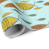 Middeleeuwse moderne vis atoomtijdperk Blauwe Aang Cadeaupapier (Rol Hoek)