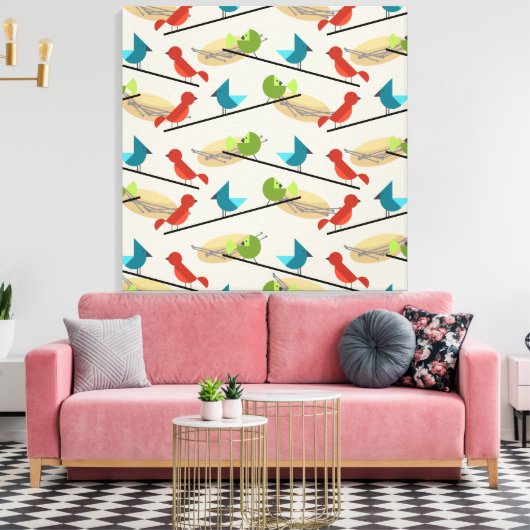 Middeleeuwse moderne vogels canvas afdruk (Insitu (Woonkamer))