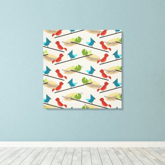 Middeleeuwse moderne vogels canvas afdruk (Insitu (Houten vloer))