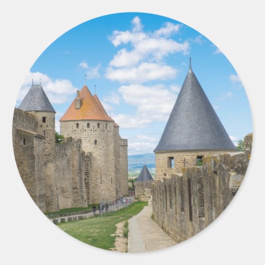 Middeleeuwse muren van Carcassonne Ronde Sticker (Voorkant)