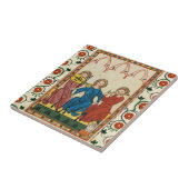 MIDDELEEUWSE MUZIEK EN MUZIKANTEN, ANTIEK MINIATUU TEGELTJE (Zijkant)