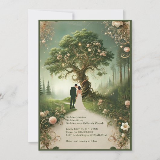 Middeleeuwse mystieke betoverde bos bruiloft kaart (Achterkant)