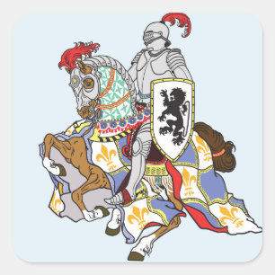 middeleeuwse nacht op een paard vierkante sticker