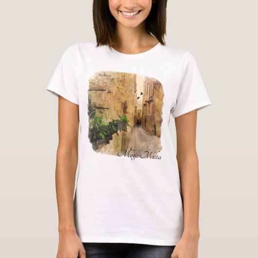 Middeleeuwse Narrow Street Oude Gebouwen Waterverf T-shirt (Voorkant)