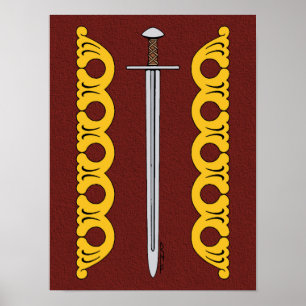 Middeleeuwse Normandische Zwaard en Decoratieve Ba Poster