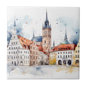 Middeleeuwse oude stad tegeltje