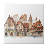 Middeleeuwse oude stad waterverf tegeltje (Voorkant)