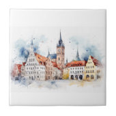 Middeleeuwse oude stad waterverf tegeltje (Voorkant)