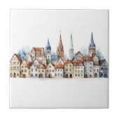 Middeleeuwse oude stad waterverf tegeltje (Voorkant)