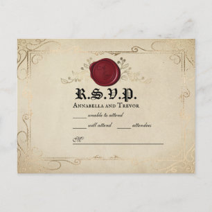 Middeleeuwse Perkament Wax Seal Sprookje Bruiloft  Briefkaart