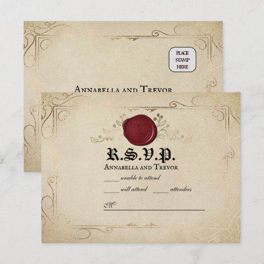 Middeleeuwse Perkament Wax Seal Sprookje Bruiloft  Briefkaart (Voorkant / Achterkant)