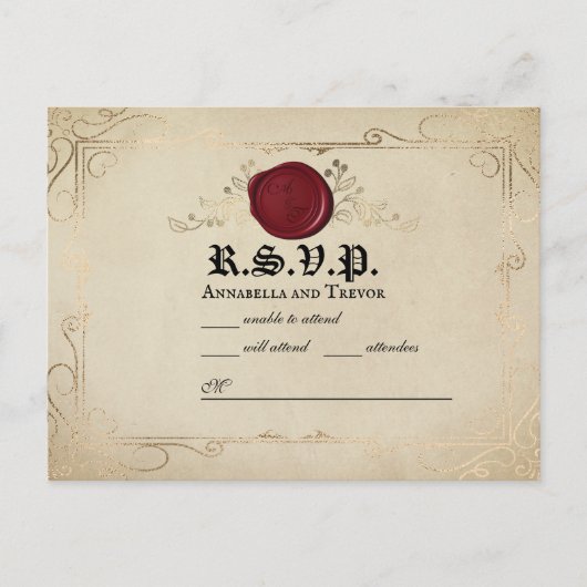 Middeleeuwse Perkament Wax Seal Sprookje Bruiloft  Briefkaart (Voorkant)