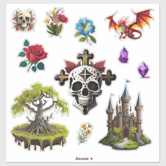 "Middeleeuwse personages" op maat gesneden vinyl S Sticker (Vel)