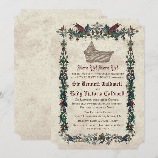 Middeleeuwse Renaissance Baby Shower Uitnodiging (Voorkant / Achterkant)
