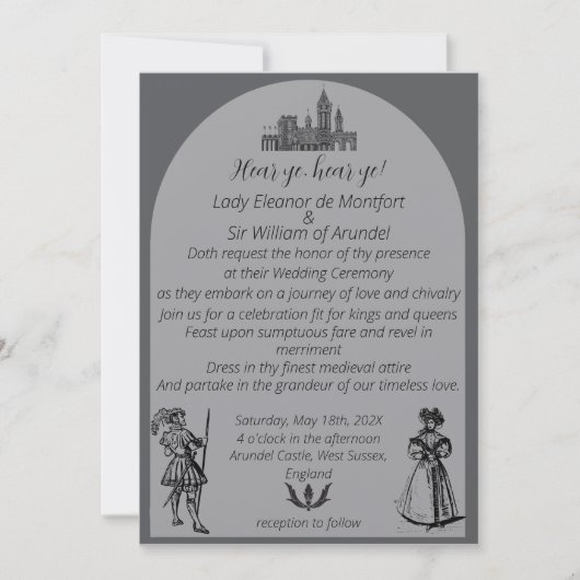 Middeleeuwse Renaissance booggravure bruiloft Kaart (Voorkant)