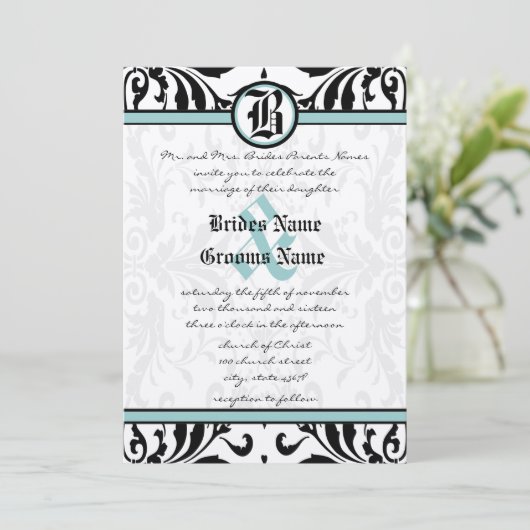 Middeleeuwse Renaissance Damast bruiloft uitnodigi Kaart (Staand voorkant)