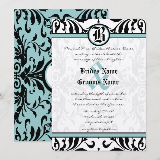 Middeleeuwse Renaissance Damast bruiloft uitnodigi Kaart (Voorkant / Achterkant)