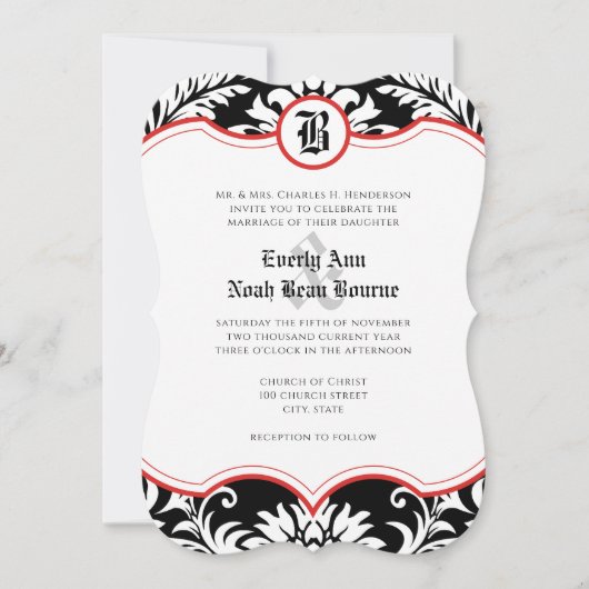 Middeleeuwse Renaissance Damast Rode Accenten Brui Kaart (Voorkant)