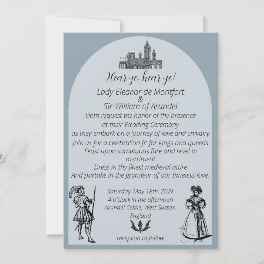 Middeleeuwse Renaissance Dusty Blue Arch Wedding Kaart (Voorkant)