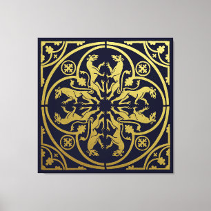 Middeleeuwse Renaissance Herald Lion Leopard Metal Canvas Afdruk