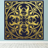 Middeleeuwse Renaissance Herald Lion Leopard Metal Canvas Afdruk (Insitu (Houten vloer))