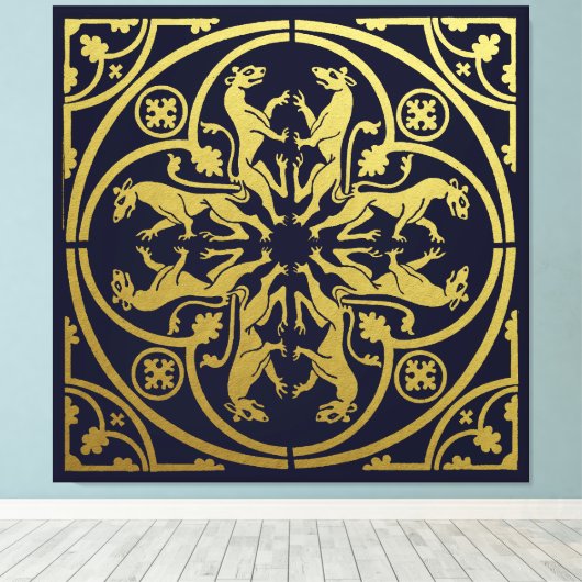 Middeleeuwse Renaissance Herald Lion Leopard Metal Canvas Afdruk (Insitu (Houten vloer))