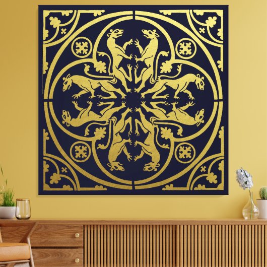 Middeleeuwse Renaissance Herald Lion Leopard Metal Canvas Afdruk (Insitu (Woonkamer))