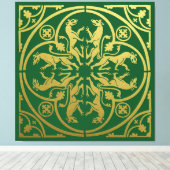 Middeleeuwse Renaissance Herald Lion Leopard Metal Canvas Afdruk (Insitu (Houten vloer))
