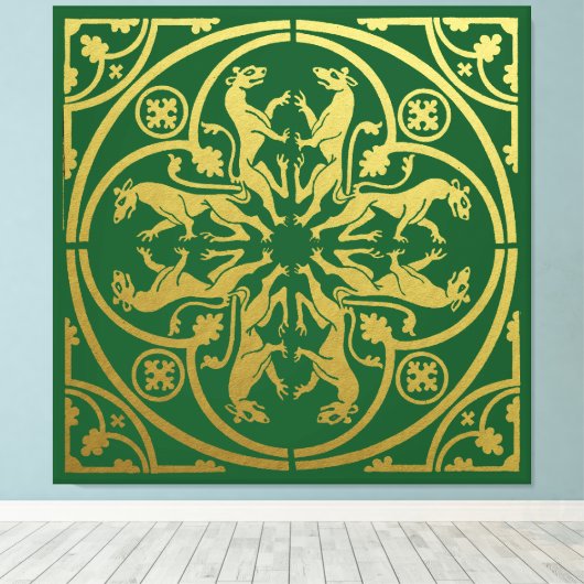 Middeleeuwse Renaissance Herald Lion Leopard Metal Canvas Afdruk (Insitu (Houten vloer))