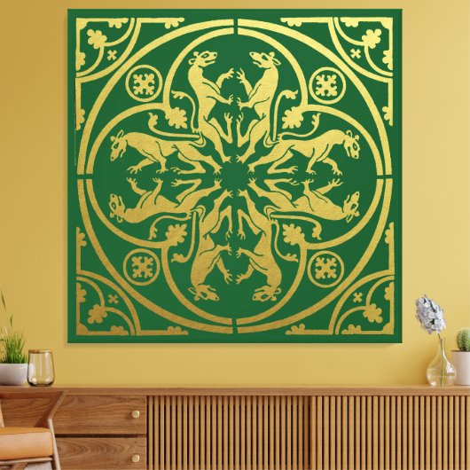 Middeleeuwse Renaissance Herald Lion Leopard Metal Canvas Afdruk (Insitu (Woonkamer))