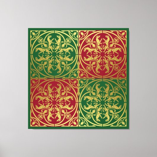 Middeleeuwse Renaissance Herald Lion Leopard Metal Canvas Afdruk (Voorkant)