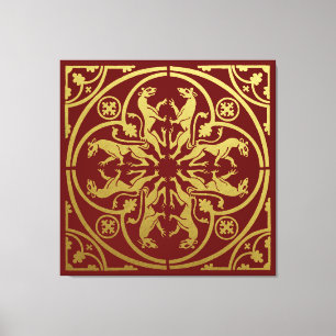 Middeleeuwse Renaissance Herald Lion Leopard Metal Canvas Afdruk